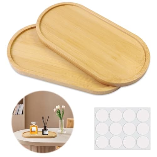 Image of Bamboo Tray, 2 Pcs Wooden Serving Plates Decorative, Small Oval Wooden Tray for Tea or Coffee, Wooden Serving Tray for Display