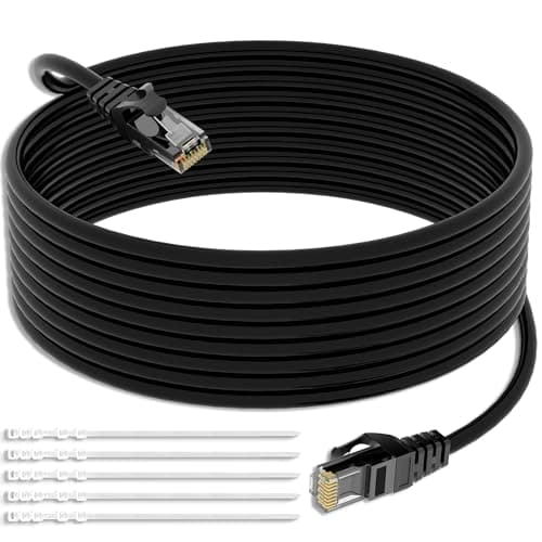Image of Mygatti 25M CAT5e Ethernet Network Cable,Outdoor Use Waterproof UTP Direct Burial LAN & Patch Cable,LLDPE+PVC double Jacket,Snagless RJ45 cord,24AWG,1.0Gbps 350MHz,CCA,UTP,POE,with 25 Cable ties