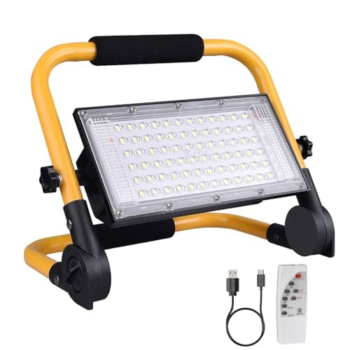 Image of 30W Solar Rechargeable LED Work Lights with Stand & Remote - ERAY Portable LED Worklight Camping Bay Light, 3000 Lumen 13500mAh Battery Job Site Lighting for Building Outdoor Emergency Car Repairing