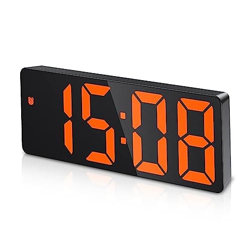 Image of Criacr Digital Alarm Clock, USB/Battery Powered Clocks Bedside with Large LED Display, 3 Adjustable Brightness, Voice Control, Temperature, Snooze, Date, 12/24Hr, Black+orange