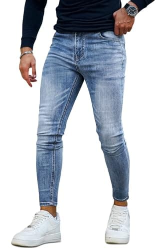 Image of GINGTTO Mens Skinny Stretch Jeans Light Blue Jean for Men Slim Fit Denim Pants 32 Waist 30 Leg