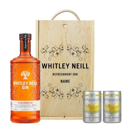 Image of Personalised Whitley Neill Blood Orange Gin Gift Set with Folkington's Tonics - 70cl (43% ABV) - Gifts for Women, Birthday, for Her, Pamper Gifts for Women