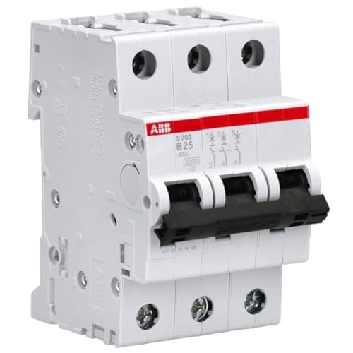 Image of ABB S203-B25 Miniature Circuit Breaker, 3 Pole, Type B, 6/10kA Breaking Capacity, 25 Amp Current (2CDS253001R0255)
