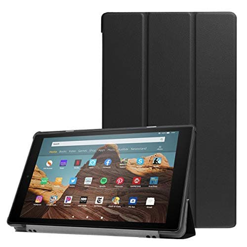 Image of SATURCASE Case for Amazon Fire HD 10 2019 Released (9th Generation), PU Leather Flip Foldable Folio Stand Protective Tablet Cover with Auto Sleep/Wake Function (Black)
