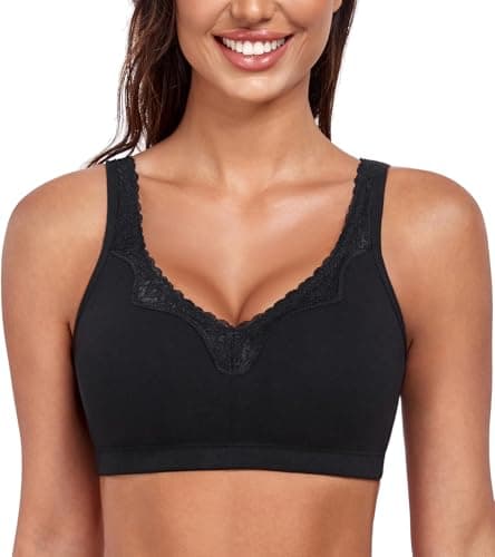 Image of DotVol Women's Lace Cotton Comfort Plus Size Full Cup Minimizer Non Foam Wireless Bra(Black,40DD)