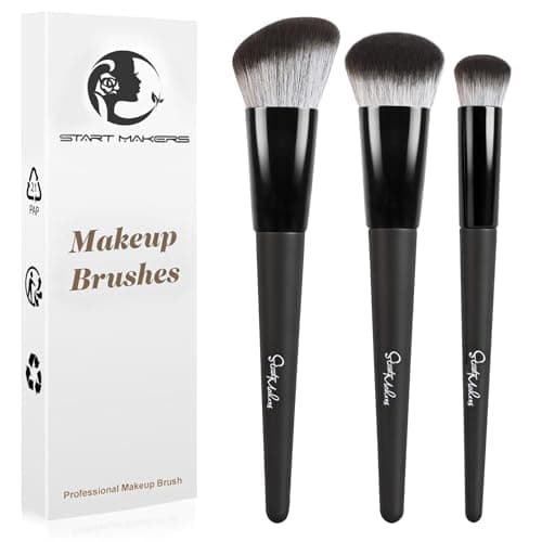 Image of Start Makers Makeup Brushes 3Pcs Set, Foundation Brush for Liquid Makeup, Powder Brush & Concealer Brush, Vegan Synthetic Face Brush Kit for Flawless Blending, Bronzer & Setting