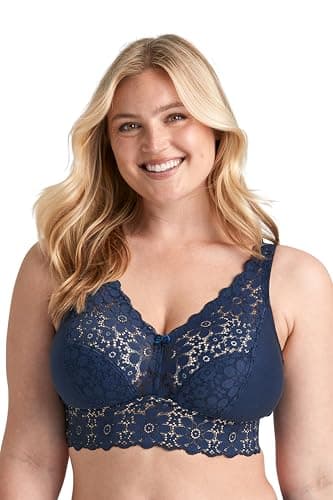 Image of Miss Mary of Sweden Lace Dreams Non-Wired Longline Bra – Recycled Stretch Lace, Extra Support & Comfort 38C Dark Blue