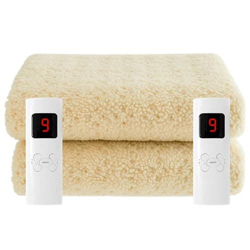 Image of Sweet Dreams Electric Heated Blanket King Size Mattress Cover, Soft Fleece, 9 Heat And 9 Timer Settings Dual Controller Washable, Width 152cm x Length 203cm (King)