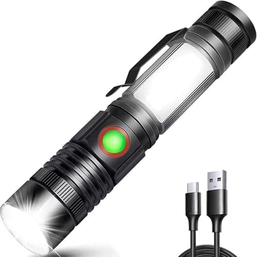 Image of REHKITTZ Torch LED 2000 Lumen Super Bright,2500 mAh High Capacity Rechargeable Pocket Size Torch with Magnet and COB Work Light,Powerful Flashlight for Hiking, Camping, and Walking (1 Pack)