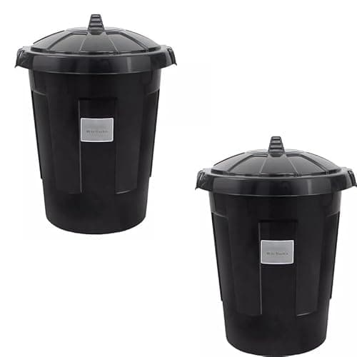 Image of Vivo Technologies 80L Black Plastic Extra Large Dustbin,Round Rubbish Bin With Lockable Lid,Refuse Bin Ideal for Outdoor Rubbish Animal Feed (2 pcs)