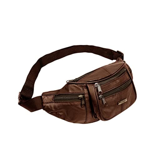 Image of Woodland Leather Genuine Leather Bum Bag, Waterproof Belt Bag and Bumbags for Women and Men Waist Bag as Travel Holiday Money Belt, Dog Walking Fashion Bum Bag and Running Fanny Pack, Brown 1