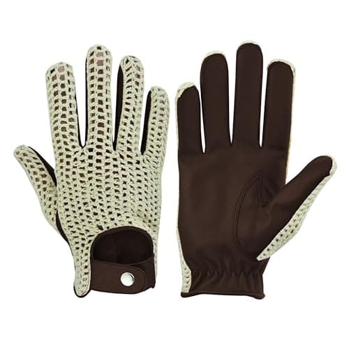 Image of COLOURLINX Leather Driving Gloves Mens Gents Adults Genuine Real Soft Leather Cotton Crochet Summer Vitage English Classic Chauffeur Wheelchair Fancy Fashion Party Formal Gloves (Dark Brown, XL)