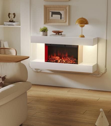 Image of M.C.Haus Wall-Mounted Electric Fireplace with 12 Flame Colors & 3 Brightness Levels | Timer Function & Overheat Protection | Modern LED Heating Fireplace(32in, WIFI)
