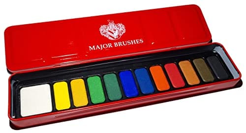 Image of Major Brushes Artist Watercolour Red Paint Tin 12 Blocks