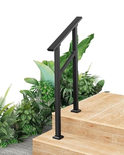 Image of Adjustable Outdoor Handrail for 2 Steps – Weatherproof Non-Slip Garden Grab Rail with Installation Kit, Safety Support for Elderly on Exterior Stairs – Black