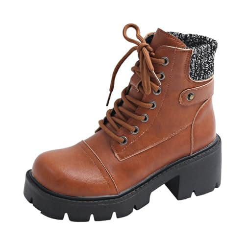 Image of Brown ankle boots Boots for Women UK Ankle Waterproof Ladies Booties Work Lace Up Side Zipper Womens Platform Leather Walking Booties Lightweight Outdoor Ladies Shoes Brown wellies