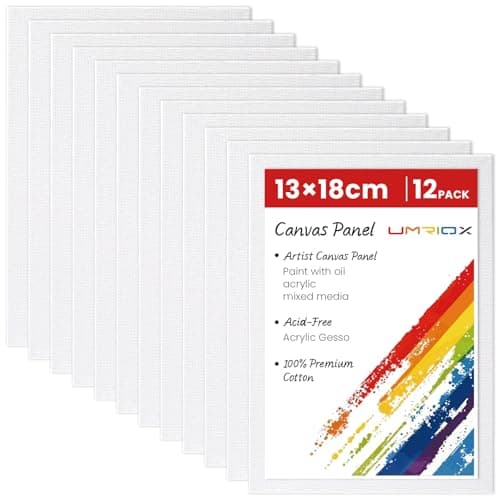 Image of Umriox 13x18cm Canvas Panels 3mm 12Packs 100% Premium Cotton,Acid-Free Blank Painting Canvases for Acrylic Paint, Oil Paint & Wet Water Art Media