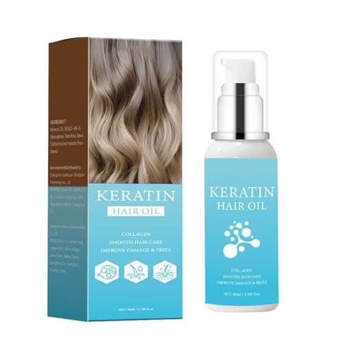 Image of Keratin Hair Oil Treatment, Hydrating Hair Oil Serum for Frizzy, Dry & Damaged Hair, Deep Conditioning Oil Strengthening & Nourishing Hair Care Frizz Control, Adds Shine and Smooths, 80ML