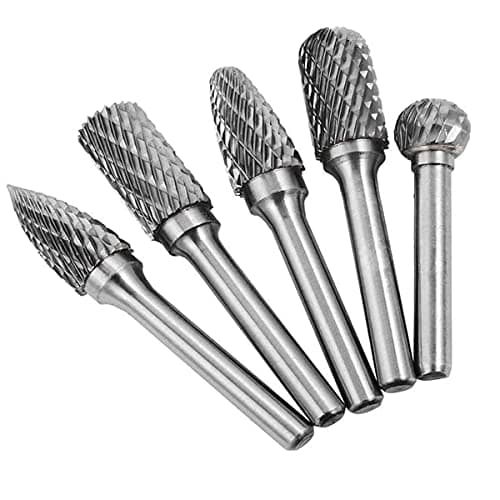Image of 5pcs, 10mm Tungsten Carbide Rotary Burr Set 6mm Shank, Double Cut Carbide Steel Rotary Point Burr Carving Bit Set Tool