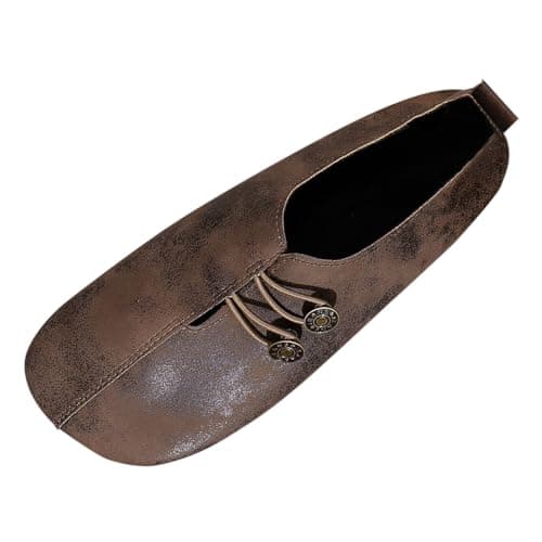 Image of Ballerina Women's Suede Leather Trainers 42 Width H Leather Shoes Breathable Indoor Shoes with Quick Release Casual Shoes Flat Sole Walking Shoes Wide Toe Box Ballerinas, brown, 8.5 UK
