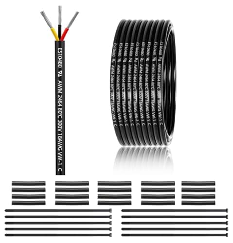 Image of 18 AWG 3×0.75mm² 3 Core 12V 24V Electrical Wire 50FT/15M, 18 Gauge 3 Conductor Wire Cable Stranded Tinned Copper PVC 18/3 Wires for LED Strips Lighting, Outdoor Cable, Automotive, CE Listed