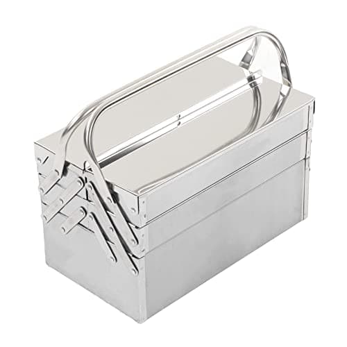 Image of Cantilever Tool Box, Stainless Steel Folding Storage Box with 3 Layer 5 Tray MultiFunction Tool Organizer, Fold Out Organizer Storage with Handle for Maintenance Storage (350)