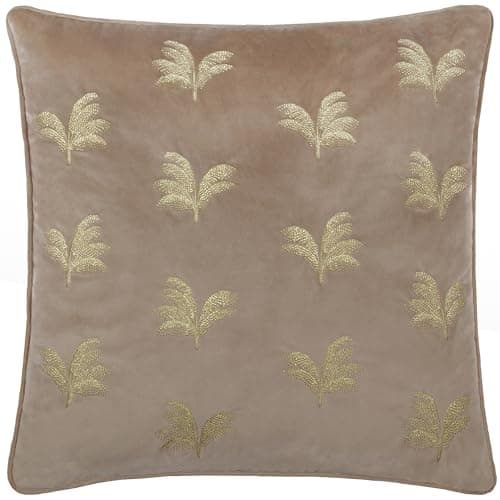 Image of Paoletti Guilded Palms Embroidered Polyester Filled Cushion - Mink - 45x45cm