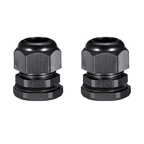 Image of sourcing map 2Pcs PG21 Cable Gland Waterproof Plastic Joint Adjustable Locknut Black for 12mm-18mm Dia Cable Wire