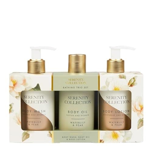 Image of New Luxury Bath Trio Set – Body Oil, Body Wash & Body Lotion with Waterlily & Pear Scent, Soothing Spa-Like Experience-G06