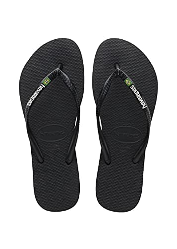 Image of Havaianas Slim Brasil Logo Women FlipFlop Black 6.5/7 UK
