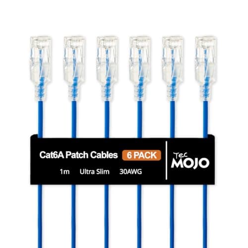 Image of Tecmojo Ultra Thin Ethernet Patch Cable 1M, 6 Pack, CAT6A UTP 10 Gigabit LAN Network Cable, 30AWG LSZH RJ45 Patch Cord Blue