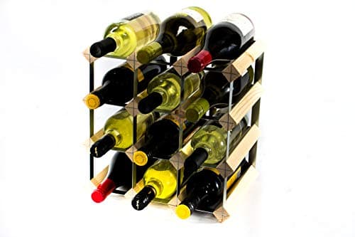 Image of Classic 12 Bottle Pine Wood and galvanised Metal Wine Rack Ready Assembled