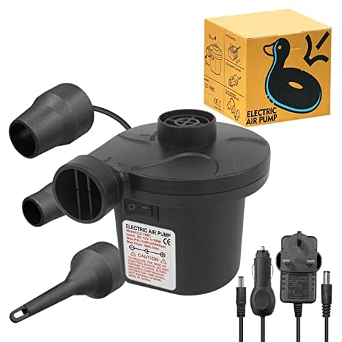 Image of Jsdoin Electric Pump for Inflatables with 3 Nozzles, AC 240V/DC 12V 50W High Power Electric Air Pump for Air Bed Mattress Inflatables Paddling Pool Beach Toys, Fill Inflator Deflator