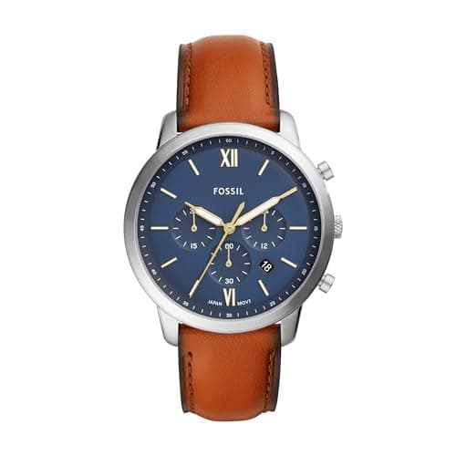 Image of Fossil Neutra Watch for Men, Quartz Chronograph Movement with Leather Strap,Blue and Brown