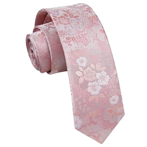 Image of Enlision Men's Pink Skinny Tie 2.4'' Floral Slim Ties For Men Business Wedding Necktie For Men(6cm)