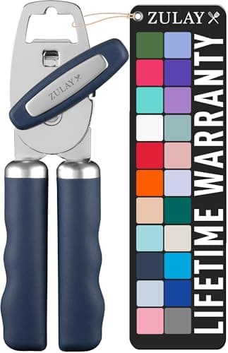 Image of Zulay Kitchen Tin Opener - Heavy Duty Can Opener Manual with Bottle Key - Rust Proof, Stainless Steel, Arthritis-Friendly, Hand Tool for Seniors with Turn Knob & Comfy Soft Good Grip Handles - Blue