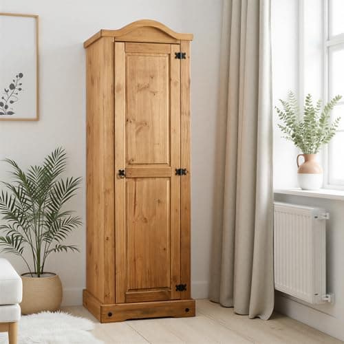 Image of Seconique Corona 1 Door Wardrobe in Distressed Waxed Pine