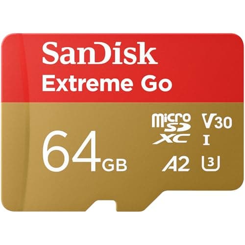 Image of SANDISK Extreme Go micro SDXC card 64GB + SD adapter (For Android Devices, Gaming Consoles, Drones, Action Cams, UHS-I, up to 200 MB/s, V30, 5K, 4K, UHD, Rescue PRO, Class 10, U3) For Amazon