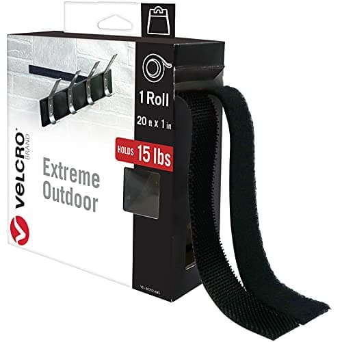 Image of VELCRO Brand | Heavy Duty Extreme Outdoor Stick On Tape | Cut-to-Length Industrial Extra Strong Double Sided Hook & Loop Self Adhesive Tape | Perfect for Home, Office, Garage Use | Black | 6m x 25mm