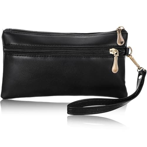 Image of Xinjoduz 1 PCS Small Clutch Bag Black Wristlet Wallets for Women PU Leather Small Black Clutch Purse Wristlet Clutchs Handbags Wallet Cell Phone Purse Pouch Bags with Zipper for Ladies Women Gifts