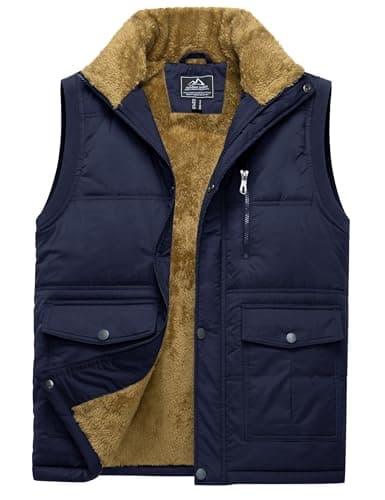Image of TACVASEN Men's Outerwear Gilets Fleece Body Warmer Water Resiatant Winter Gilet Sleeveless Jackets with Zip Pockets Navy Blue L