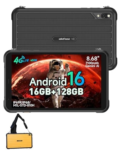 Image of Ulefone RugKing Pad Pro Rugged Tablet, 16GB+128GB/2TB, 8.68" 90Hz Corning Gorilla Glass, Android 16, Built-in eSIM, 7100mAh 18W, 4G Dual SIM 3-Card Slot, 16MP Waterproof, NFC, Wearable Strap Black