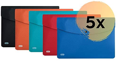 Image of Elba Urban Opaque Plastic A4 Wallets with Rounded Corners and snap Fastening, Pack of 5, Assorted a4 Assorted Colours