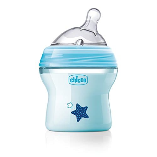 Image of Chicco Natural Feeling Anti-Colic Baby Bottle for 0+ Months, 150 ml, with Soft Silicone Teat and Double Valve, Natural and Instinctive Feel When Vacuuming, Plastic Bottle