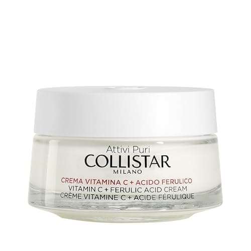 Image of Collistar Attivi Puri Cream with Vitamin C and Ferulic Acid, Antioxidant Moisturising Face Cream for Brightening Effect, Protects Against Oxidative Stress for All Skin Types 50 ml