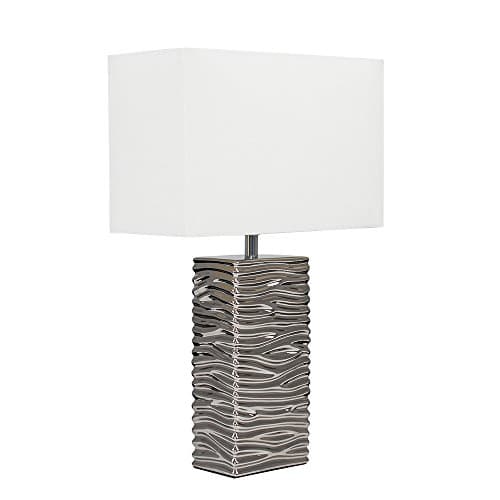 Image of MiniSun | Modern Silver Ripple Effect Table Lamp with a White Light Shade | Table Lamps, Home Décor & Improvement Essential