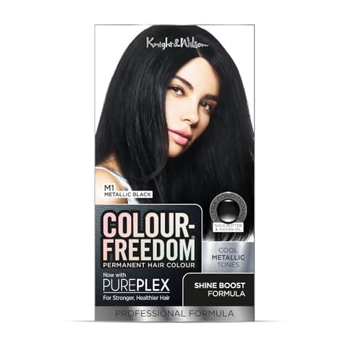 Image of Colour Freedom Metallic Black Permanent Hair Dye with PurePlex. Ultra Glossy Conditioning Hair Colour. 100% grey coverage. By Knight & Wilson.