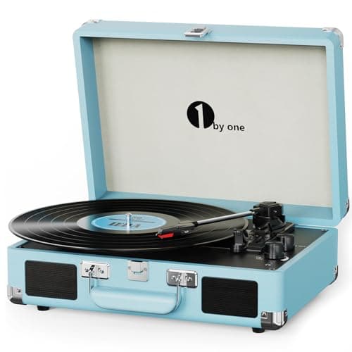 Image of 1 BY ONE Bluetooth Record Player Belt-Drive 3-Speed Portable Vinyl Turntable with Built in Speakers, Supports RCA Output, Headphone Jack, MP3, Mobile Phones Music Playback, Turquoise