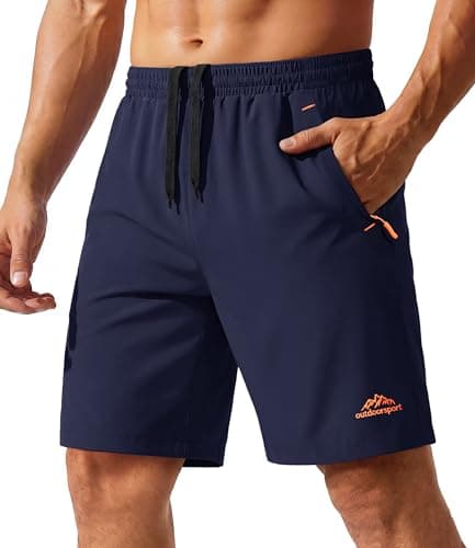 Image of TACVASEN Sports Shorts Men Pocket Jogging Shorts Zip Pockets Tracksuit Bottoms Training Pants Jogger Comfortable Shorts Lounging Running Athletic Training Shorts Navy Blue