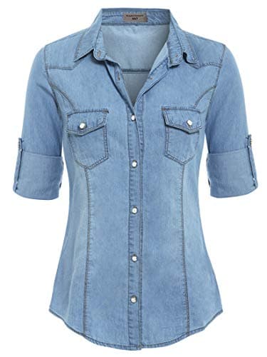 Image of SS7 New Women's Denim Shirt, Size 6-14 (UK, Numeric, 18, Regular, Regular, Denim Blue)